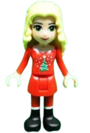 LEGO Friends Christina - Red Skirt and Leggings, Red Long Sleeve Christmas Top minifigure