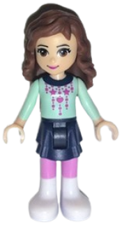 LEGO Friends Olivia (Light Nougat) - Dark Blue Layered Skirt, Light Aqua Long Sleeve Christmas Top minifigure