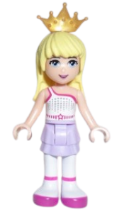 LEGO Friends Stephanie, Lavender Layered Skirt, White Top with Star Belt, Gold Tiara minifigure