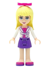 LEGO Friends Stephanie, Dark Purple Skirt, Magenta Top with White Jacket, Magenta Bow minifigure