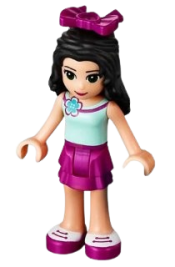 LEGO Friends Emma, Magenta Layered Skirt, Light Aqua Top with Flower, Bow minifigure