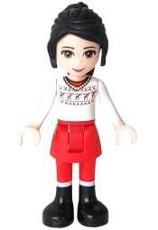 LEGO Friends Lily - Red Skirt and Leggings, White Fair Isle Sweater with Moose minifigure