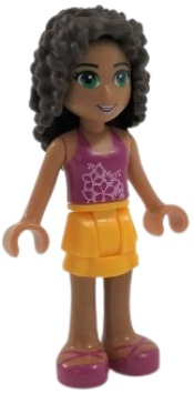 LEGO Friends Andrea, Bright Light Orange Layered Skirt, Magenta Top minifigure