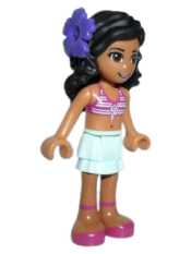 LEGO Friends Kate, Light Aqua Layered Skirt, Magenta Bikini Top, Dark Purple Flower minifigure