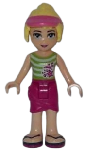 LEGO Friends Stephanie, Magenta Wrap Skirt, Green Top with White Stripes, Hair with Visor minifigure