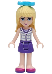 LEGO Friends Stephanie, Dark Purple Skirt, White Plaid Button Shirt, Bow minifigure