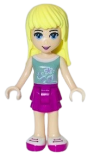 LEGO Friends Stephanie, Magenta Layered Skirt, Sand Green Top minifigure