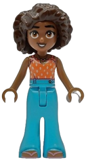 LEGO Friends Aliya - Coral Halter Top, Medium Azure Trousers Bell-Bottoms, Metallic Pink Flip Flops set