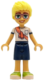 LEGO Friends Olly - White Shirt with Coral Scarf, Dark Blue Shorts, Lime Shoes set