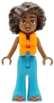 LEGO Friends Aliya - Coral Halter Top, Medium Azure Trousers Bell-Bottoms, Metallic Pink Flip Flops, Orange Life Jacket set