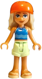 LEGO Friends Sage - Blue Tank Top, Yellowish Green Shorts, Bright Light Yellow Sandals, Reddish Orange Bicycle Helmet set