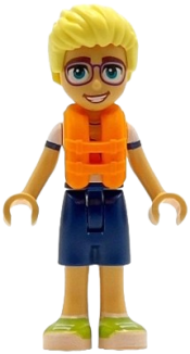 LEGO Friends Olly - White Shirt with Coral Scarf, Dark Blue Shorts, Lime Shoes, Orange Life Jacket set