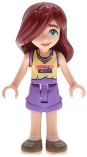 LEGO Friends Paisley - Bright Light Yellow and Medium Lavender Tank Top, Medium Lavender Shorts, Dark Tan Shoes set