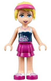 LEGO Friends Stephanie, Magenta Layered Skirt, Dark Blue Top, Hair with Visor minifigure