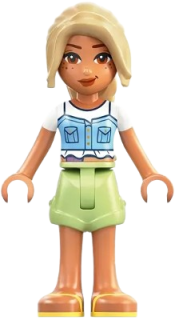 LEGO Friends Sara - Bright Light Blue Top, Ostomy Bag, Yellowish Green Shorts, Bright Light Yellow Sandals set