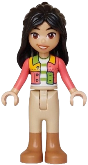 LEGO Friends Liann - Coral Patchwork Jacket, Tan Trousers with Medium Nougat Boots set