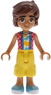 LEGO Friends Leo - Coral and Magenta Checkered Sleeveless Shirt, Yellow Cropped Trousers, Medium Azure Shoes set