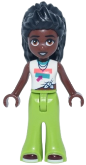 LEGO Friends Elsa D - White Knotted Sleeveless Shirt, Lime Trousers Bell-Bottoms, Dark Red Shoes set