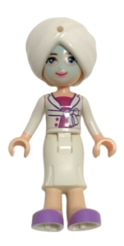 LEGO Friends Sophie, White Long Skirt, Magenta Top with White Jacket, White Turban, Light Aqua Mask minifigure