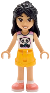 LEGO Friends Liann - White Top with Panda, Bright Light Orange Shorts, Coral Shoes set