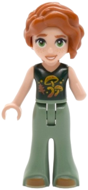 LEGO Friends Autumn - Dark Green Top with Mushrooms, Sand Green Trousers Bell-Bottoms, Medium Nougat Shoes set