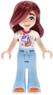 LEGO Friends Paisley - White Unicorn T-shirt, Bright Light Blue Trousers Bell-Bottoms, Orange Shoes set