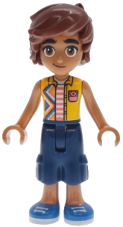 LEGO Friends Leo - Bright Light Orange Sleeveless Shirt, Dark Blue Cropped Trousers, Blue Shoes set