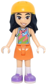 LEGO Friends Liann - Lime, Coral and Medium Azure Tank Top, Orange Skirt, Medium Lavender Shoes, Bright Light Orange Helmet set