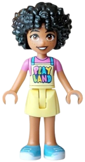 LEGO Friends Sonia - Bright Light Yellow 'PLAYLAND' Apron, Dark Pink T-Shirt, Medium Azure Shoes set