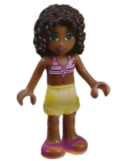 LEGO Friends Andrea, Bright Light Yellow Shorts, Magenta and White Striped Bikini Top minifigure