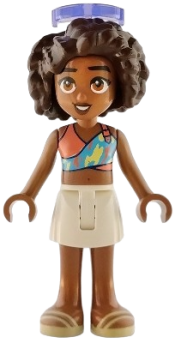 LEGO Friends Aliya - Coral, Medium Azure and Bright Light Yellow Top, White Skirt, Tan Sandals, Trans-Purple Sunglasses set