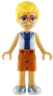 LEGO Friends Olly - Bright Light Blue Open Shirt, Dark Orange Shorts, Metallic Light Blue Shoes set