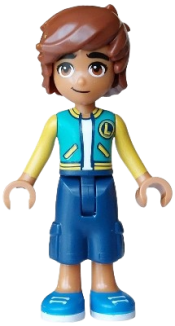 LEGO Friends Leo - Dark Turquoise and Yellow Jacket, Dark Blue Cropped Trousers, Blue Shoes set