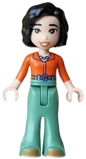 LEGO Friends Michelle - Reddish Orange Shirt, Sand Green Trousers Bell-Bottoms, Medium Nougat Shoes set