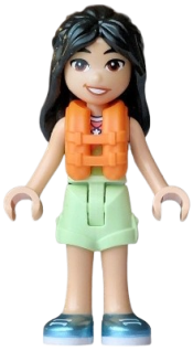 LEGO Friends Liann - Lime, Coral and Medium Azure Tank Top, Yellowish Green Shorts Folded Hem, Metallic Light Blue Shoes, Orange Life Jacket, Bright Pink Flower set