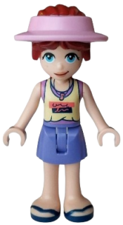 LEGO Friends Paisley - Bright Light Yellow and Medium Lavender Tank Top, Blue Violet Skirt, Dark Blue Sandals, Bright Pink Sun Cap set