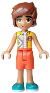 LEGO Friends Leo - Bright Light Orange Sleeveless Shirt, Reddish Orange Shorts, Dark Turquoise Shoes set