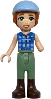 LEGO Friends Autumn - Blue Tied Flannel Vest, Sand Green Trousers, Dark Brown Boots, Bright Light Blue Horse Riding Helmet set