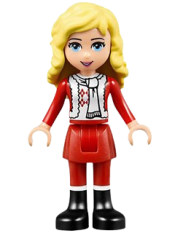 LEGO Friends Ewa - Red Skirt and Black Boots, Red and White Holiday Top with Scarf minifigure