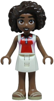 LEGO Friends Aliya - Bright Pink, Red and White Sleeveless Shirt, White Skirt, Tan Sandals set