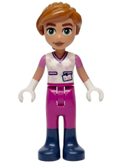 LEGO Friends Valeria - White Shirt with Hearts and Bones, Magenta Trousers, Dark Blue Boots, Dark Orange Hair set