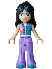 LEGO Friends Liann - Coral and Dark Turquoise Vest, Medium Lavender Trousers Bell-Bottoms, Dark Turquoise Shoes, Terrified set