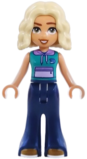 LEGO Friends Nova - Dark Turquoise Sleeveless Hoodie, Dark Blue Trousers Bell-Bottoms, Dark Tan Shoes set