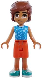 LEGO Friends Leo - Blue Sleeveless Shirt with Spiral, Reddish Orange Shorts, Dark Turquoise Shoes set