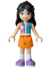 LEGO Friends Liann - Coral and Dark Turquoise Vest, Orange Skirt, Medium Lavender Shoes set
