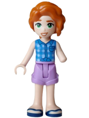 LEGO Friends Autumn - Blue Tied Flannel Vest, Medium Lavender Shorts Folded Hem, Dark Blue Sandals set