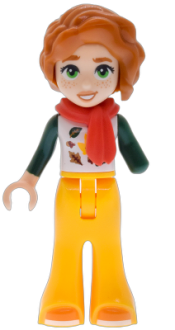 LEGO Friends Autumn - White T-Shirt with Leaves, Bright Light Orange Bell-Bottoms, Orange Shoes set