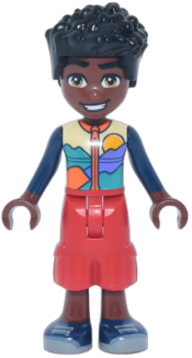 LEGO Friends Zac - Bright Light Yellow Jacket with Landscape, Red Cropped Trousers, Dark Blue Shoes set