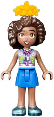 LEGO Friends Aliya - Sand Blue Vest, Blue Skirt, Metallic Light Blue Shoes, Bright Light Orange Flower Tiara set