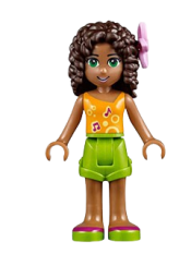 LEGO Friends Andrea, Lime Shorts, Bright Light Orange Top with Music Notes, Flower minifigure